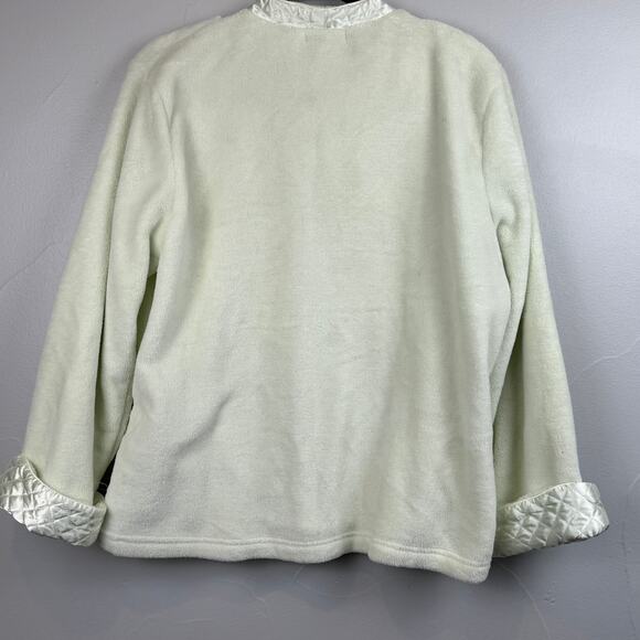 Miss Elaine Zip Front Fleece Robe Jacket Satin Trim Cream Women’s M - Picture 3 of 9